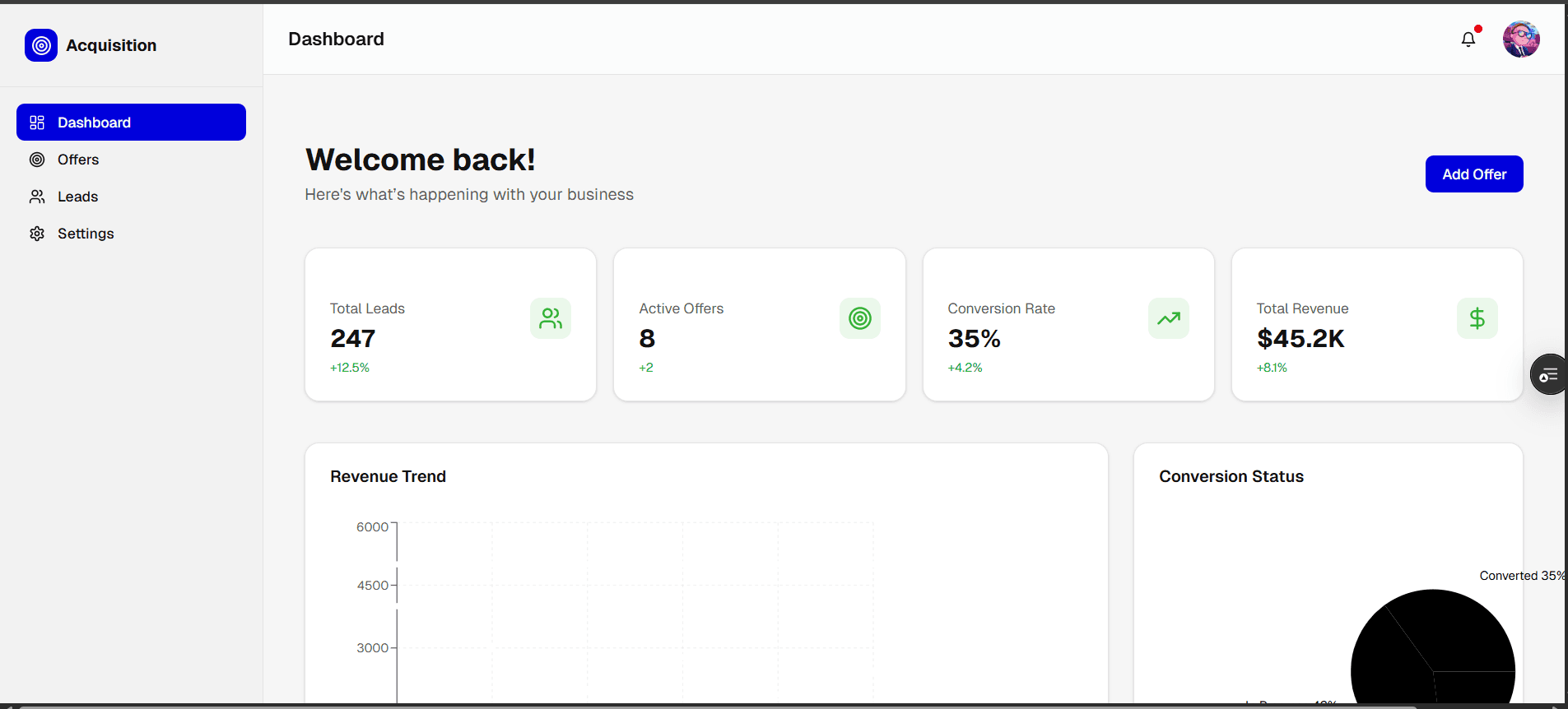 Mobile screenshot of client acquisition system